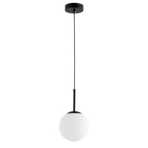 FREDICA D15 lampa wisząca czarna klosz kula mleczna fi 15cm E27
