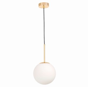 FREDICA D20 lampa wisząca złota klosz kula mleczna fi 20cm E27 