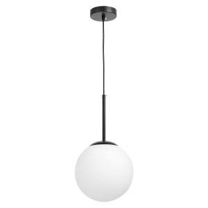 FREDICA D20 lampa wisząca czarna klosz kula mleczna fi 20cm E27