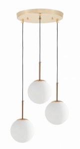 FREDICA W3 lampa wisząca potrójna złota klosz mleczne kule 3xE27