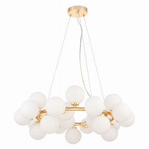 MARSIADA W25 duża lampa wisząca złota ring z białymi kulami 25xG9