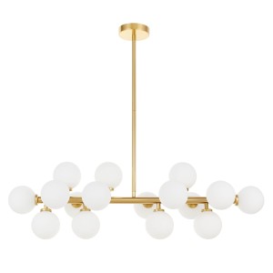 PETRICA W16 minimalistyczna lampa wisząca mosiądz z białymi szklanymi kulami 16xG9