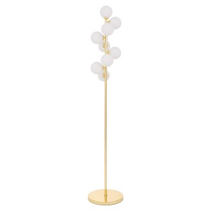 PETRICA W9 lampa podłogowa złota rurka z białymi szklanymi kulami 9xG9