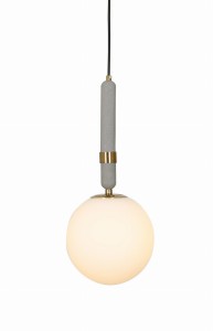 GRANINO D20 lampa wisząca z betonowym elementem mosiężna klosz kula szklana mleczna E27