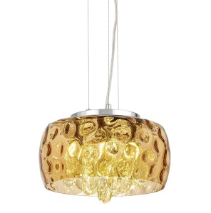 RUBINA D30 lampa wisząca szklana bursztynowa z wisiorkami fi 30cm 4xG9