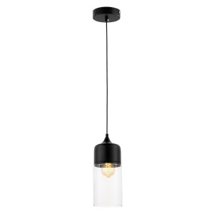 ZENIA NEW lampa wisząca czarna klosz cylinder przezroczysty E27