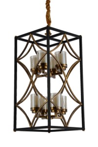 QUADRATO DUO lampa czarno-mosiężna loft szklane klosze tuby 8xE27