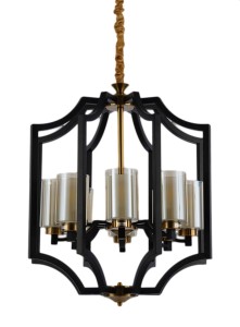 VIGATTO W8 lampa wisząca loft czarno-mosiężna klosze szklane tuby 8xE27
