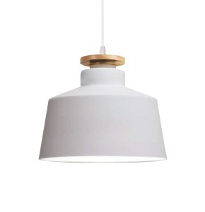 LEVANTI D30 lampa wisząca metalowa biała z drewnem fi 30cm E27