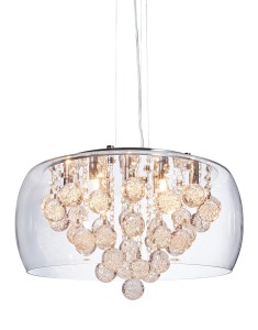 FABINA D50 lampa wisząca klosz szklany fi 50cm z kulkami kryształowymi  9xG9