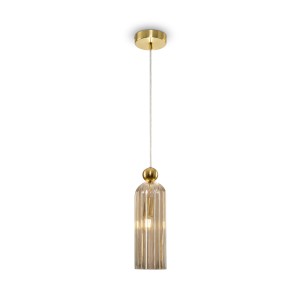 ANTIC lampa wisząca złota z koniakowym kloszem 1xE14