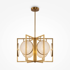 MARMO żyrandol złoty z naturalnym kamieniem w formie dekoracyjnego plastra jako klosz 6xE14 