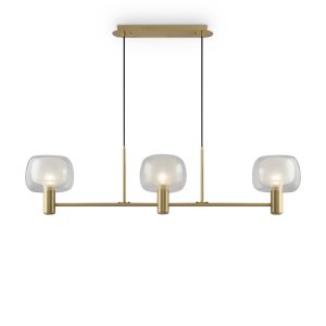 VISION złota lampa wisząca z podwójnymi szklanymi kloszami w kształcie spłaszczonej kuli 3xE14 MOD411PL-03G