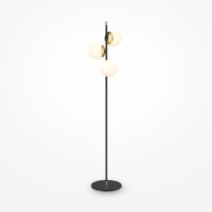 NOSTALGIA lampa stojąca czarno-złota klosz kula biała fi 15cm 3xE14