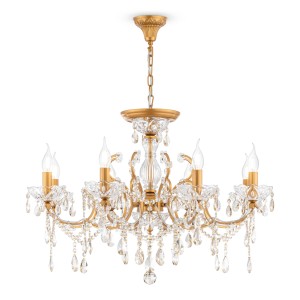 SEVILLA żyrandol 8xE14 złoty świecznikowy bogato zdobiony kryształem